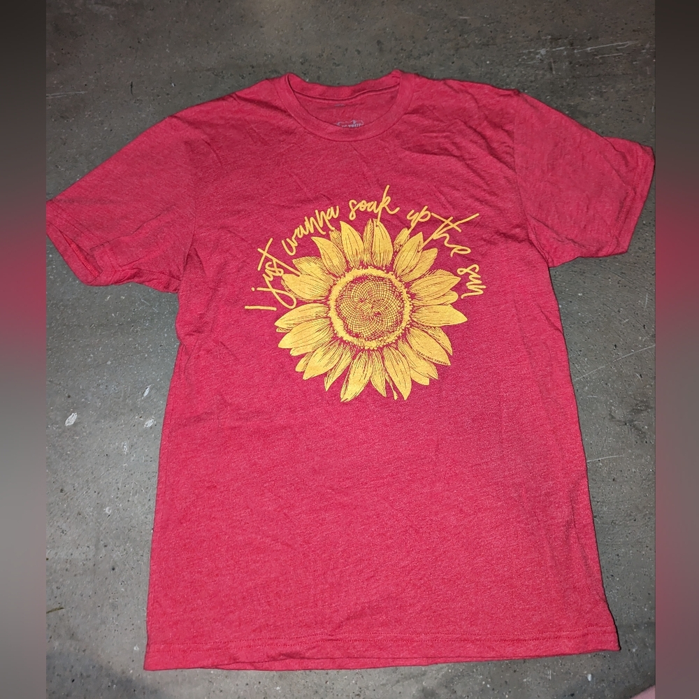 Red Graphic T-Shirt with Sunflower Design